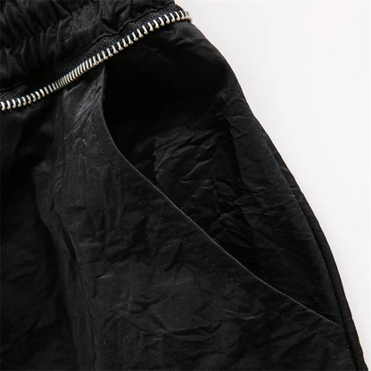 Solid Black Drawstring Shorts
