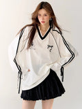 Sweet Oversized Graphic V-Neck Sweatshirts