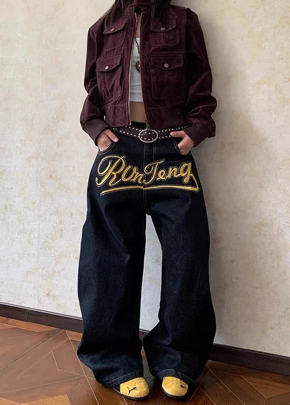 Y2K Korean Style Letter Print Denim Jeans