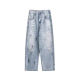 Ripped Baggy Graffiti Printed Denim Jeans