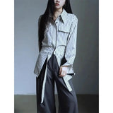 Elegant Vintage Striped Patchwork Blouses Shirt