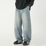 Solid Washed Distressed Wide Leg Jeans