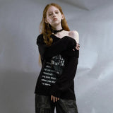 Vintage Grunge Aesthetics Off Shoulder Sweater