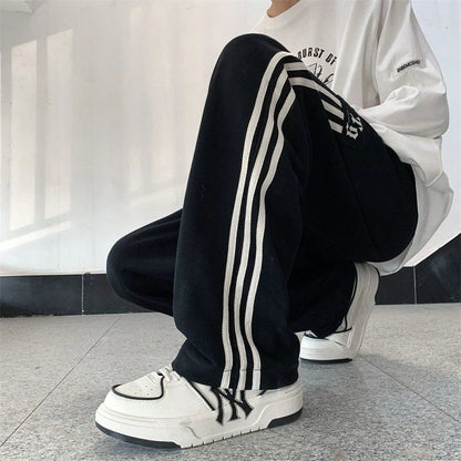 Casual High Waist Striped Black Sweatpants