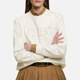Winter Chic Beaded O-Neck Sweatshirt