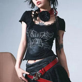 Vintage Lace Patchwork Black Print T-Shirt