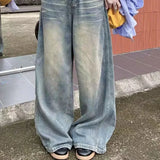 Chic Washed Button High-Waisted Jeans