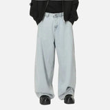 Streetwear Light Blue Washed Wide Leg Jeans