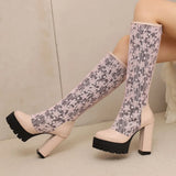 Graceful Sheer Floral Lace Knee High Boots