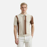 Retro American Style Striped Zip Polo T-Shirt