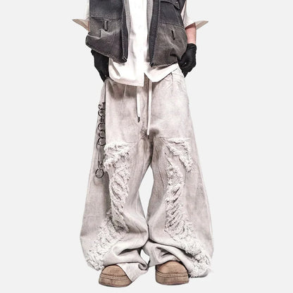Streetwear High Street Patched Wide Leg Jeans