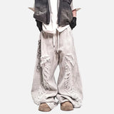 Streetwear High Street Patched Wide Leg Jeans
