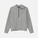 Korean Style Turn Down Collar Half Open Knitted Sweater
