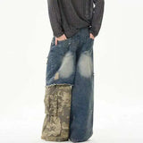 Long-lasting Retro Camo Print Splicing Design Jeans