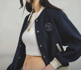 Women Color Blocking Embroidered Baseball Jacket