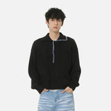 Korean Style Turn Down Collar Half Open Knitted Sweater