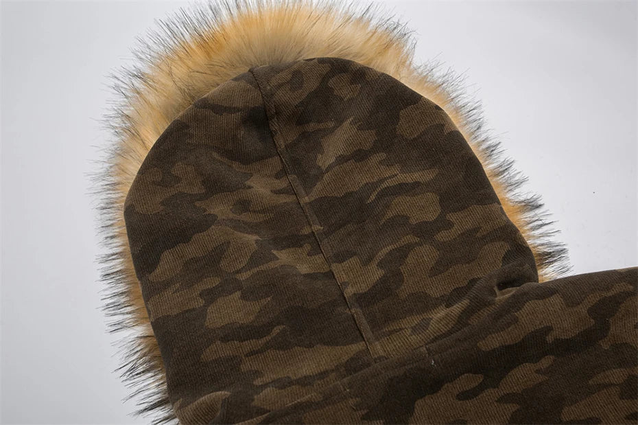 Winter Camouflage Fox Fur Collar Parkas Jacket
