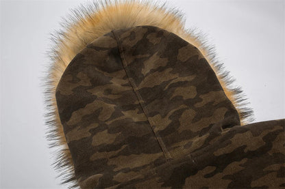 Winter Camouflage Fox Fur Collar Parkas Jacket