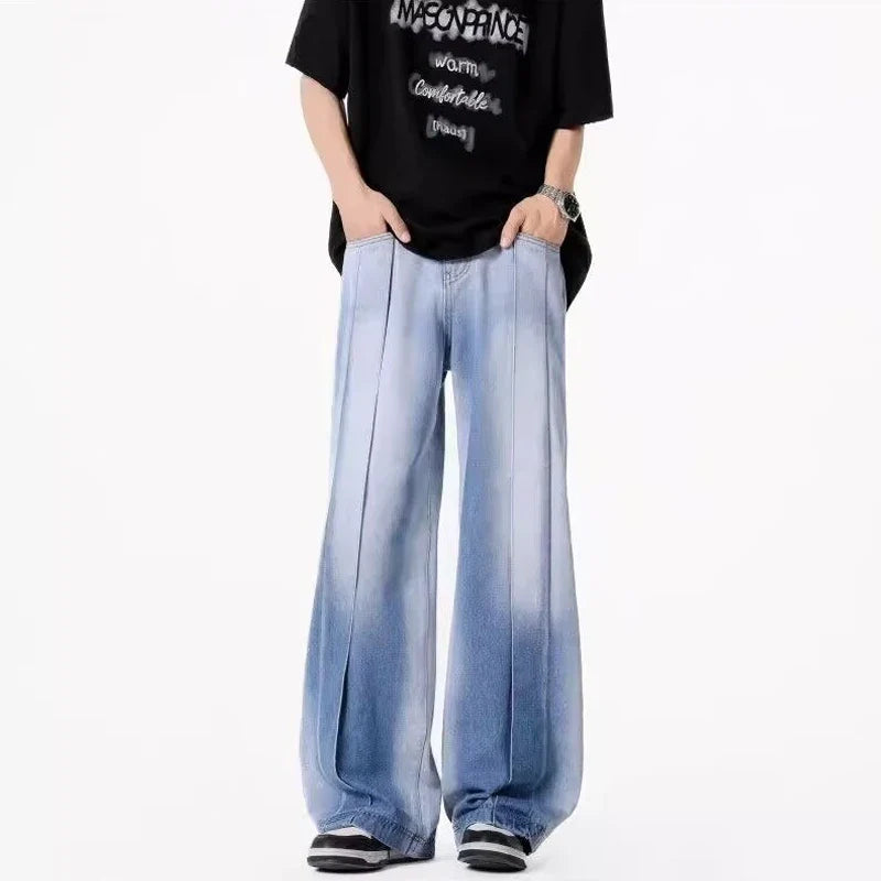 Gradient Patchwork Washed Blue Jeans