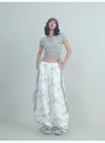 White Printed Knitted Paratrooper Pants