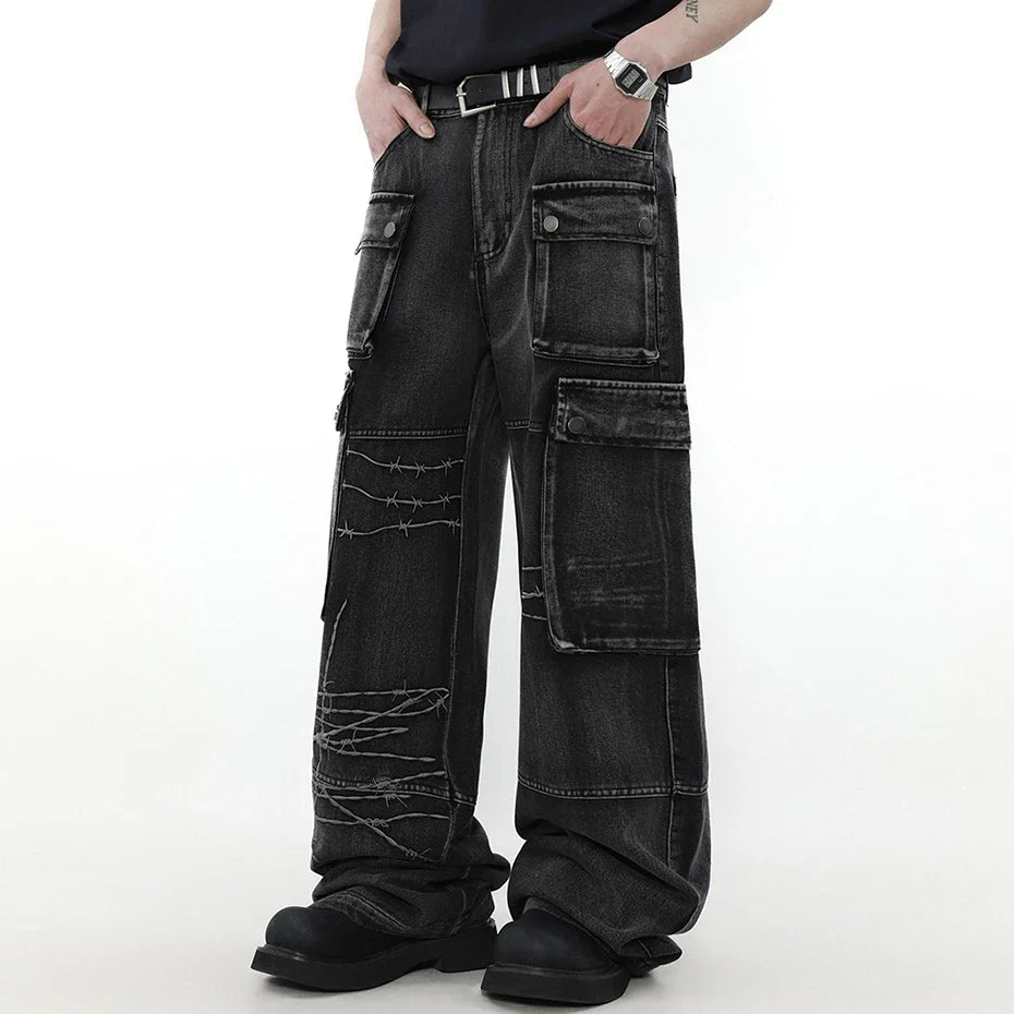 Graffiti Patch Cargo Denim Pants