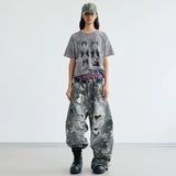 Star Printed Streetwear Wide Leg Denim Jeans