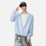 Elevated Lapel Fake Two Piece Long Sleeve Shirt