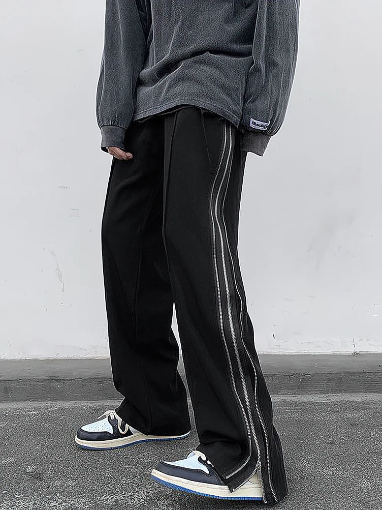 Black Loose Casual Side Split Pants