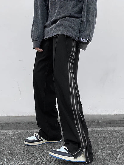 Black Loose Casual Side Split Pants
