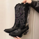 Vintage Black Embroidered Cowboy Zipper Boot