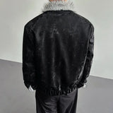 Niche Design Diamonds Fur Collar PU Leather Jacket