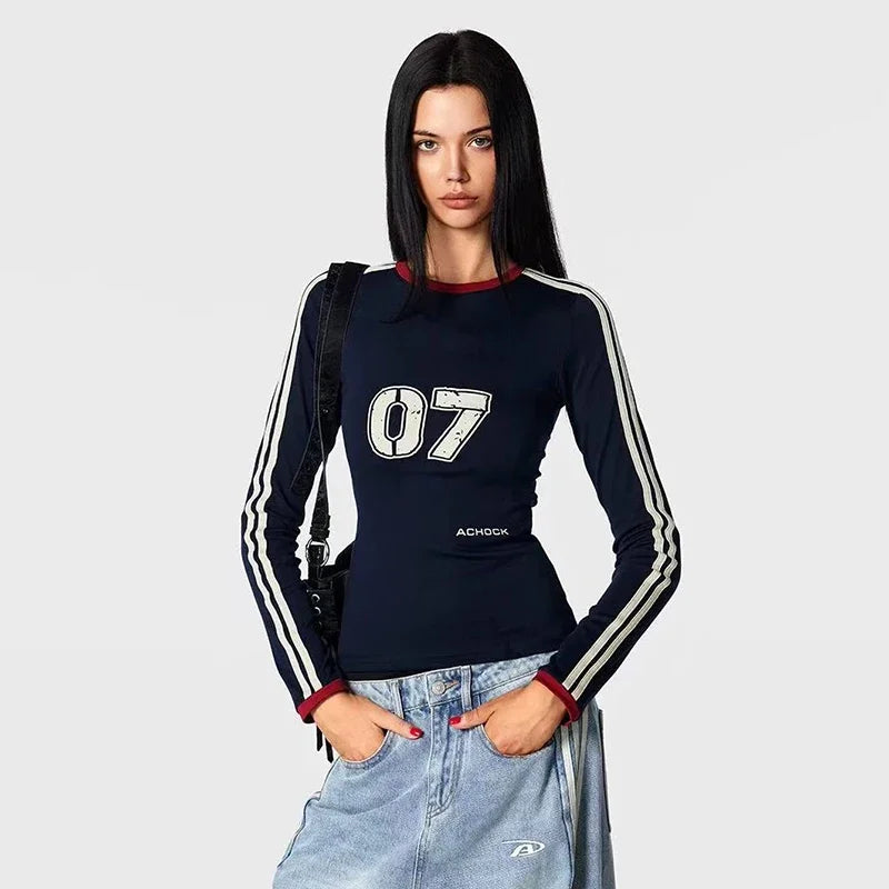 Women Cool Retro Patchwork Slim Fit T-Shirt