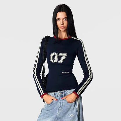 Women Cool Retro Patchwork Slim Fit T-Shirt