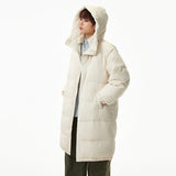 Fashionable Solid Color Hooded Puffer Zipper Coat