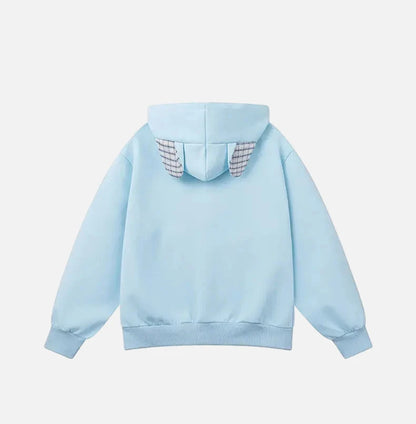 Streetwear Oversized Plaid Cat Ear Hooded Sweatshirt