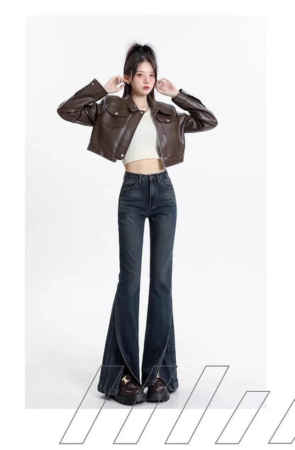 Women Retro High Waisted Flared Jeans
