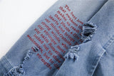 Trendy Streetwear Blue Distressed Denim Jacket