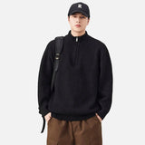 Cozy Black Turtleneck Half Zipper Sweater