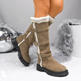 Winter Retro Faux Fur Square Heels Boot