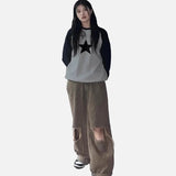 Gothic Oversized Contrast Color Long Sleeve T-Shirt