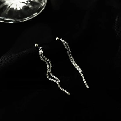 Trendy Chic Silver Tassel Long Earrings