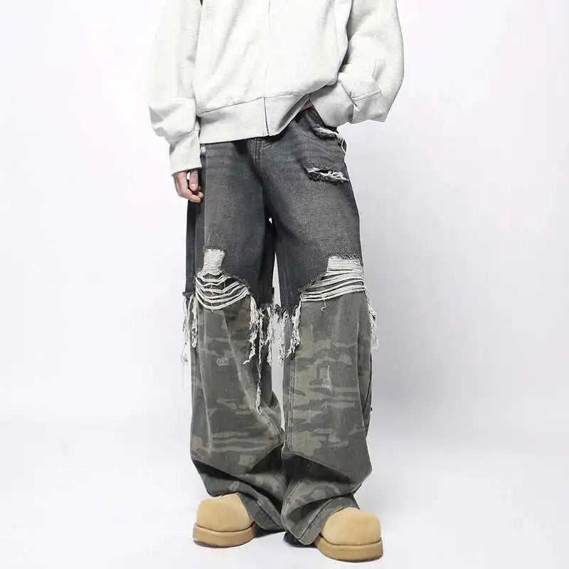 Stylish Camo Printed Straight Denim Jeans