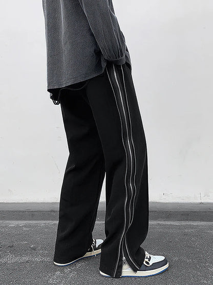 Black Loose Casual Side Split Pants