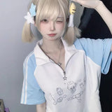 Japanese Cartoon Print Patchwork Grunge T-Shirt