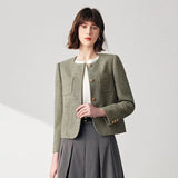 Woman Elegant Korean Tweed Crop Cardigan