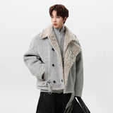 Soft Korean Faux Fur Patchwork Belt Jacket