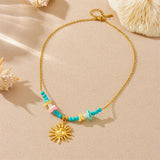 Turquoise Pearl Golden Sun Pendant Necklace