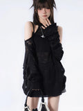 Y2K Black Loose Hollow Out Sweater