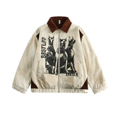 Cozy Distressed Dog Head Graffiti Lapel Jacket