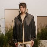 Zip-up Black Washed Gradient Denim Hoodie